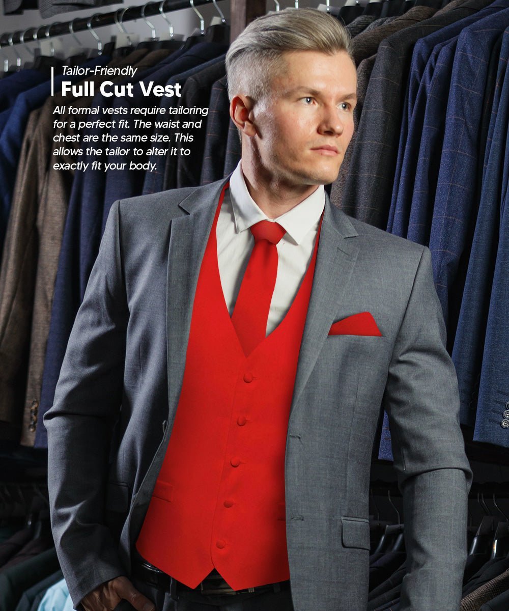 Vittorio Farina Men's Satin Vest, Necktie, Bow Tie and Pocket Square Set (Black Back) - Suits You Sir - Red - XS