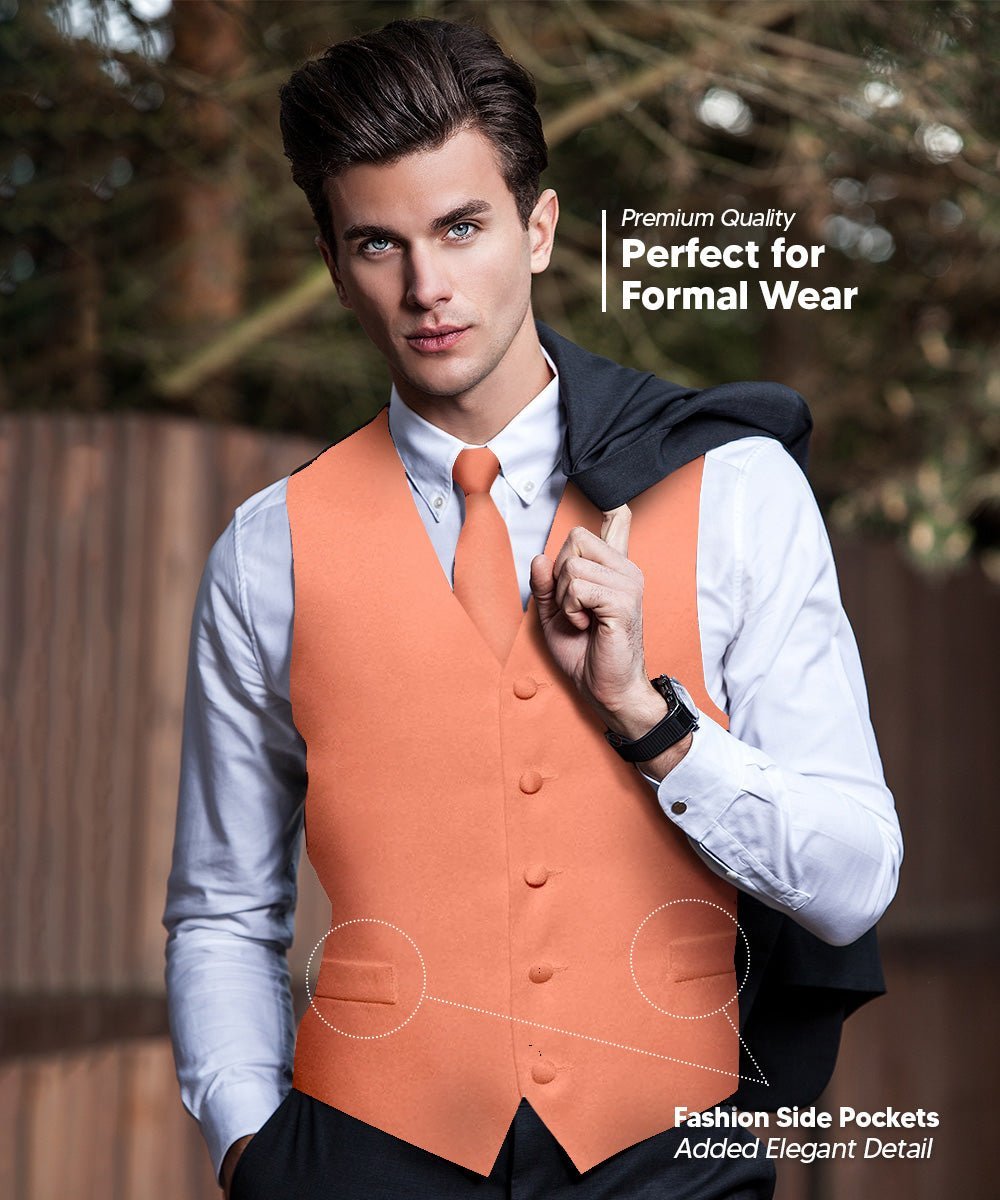 Vittorio Farina Men's Satin Vest, Necktie, Bow Tie and Pocket Square Set (Black Back) - Suits You Sir - Rose Gold - XS