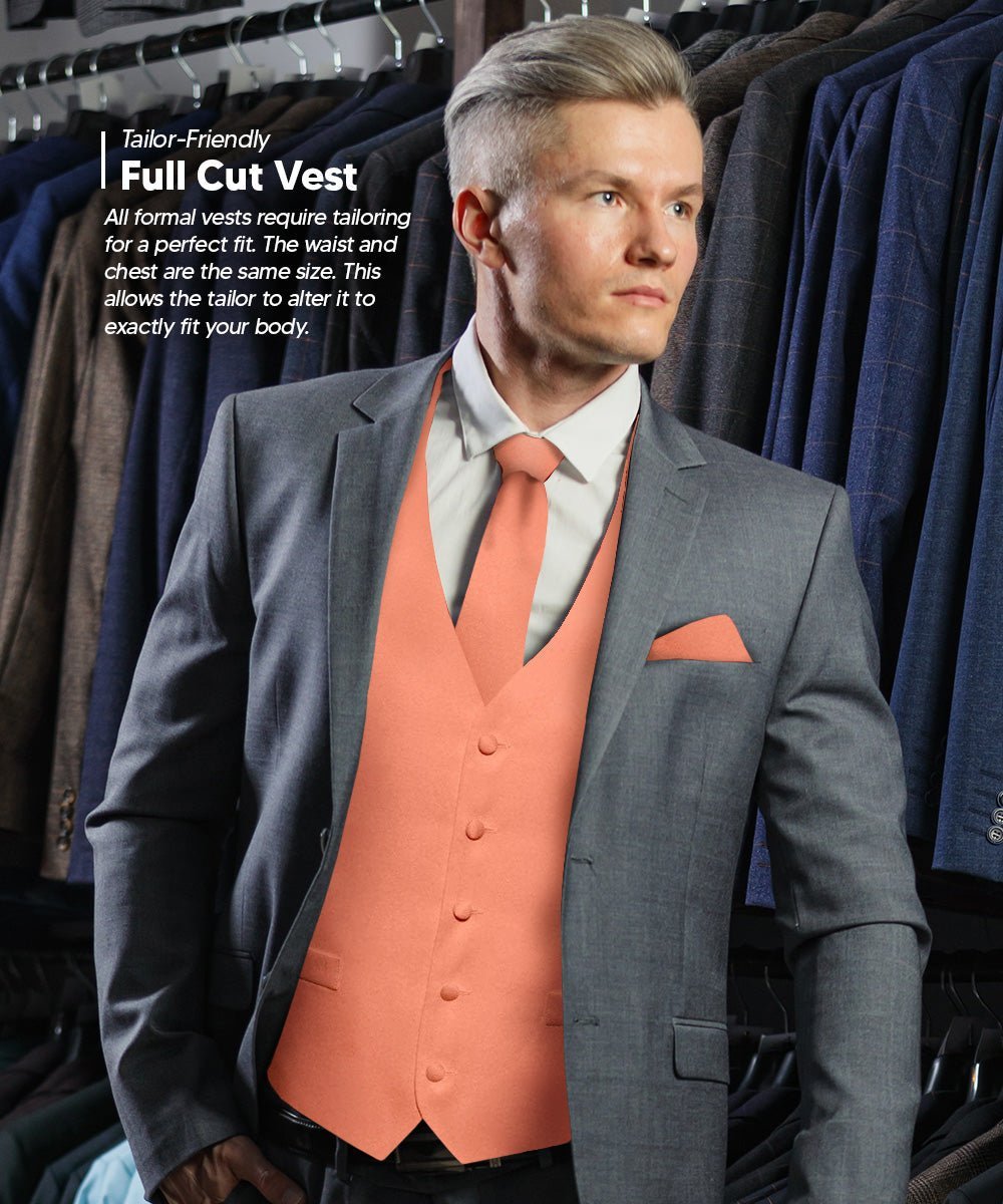Vittorio Farina Men's Satin Vest, Necktie, Bow Tie and Pocket Square Set (Black Back) - Suits You Sir - Rose Gold - XS