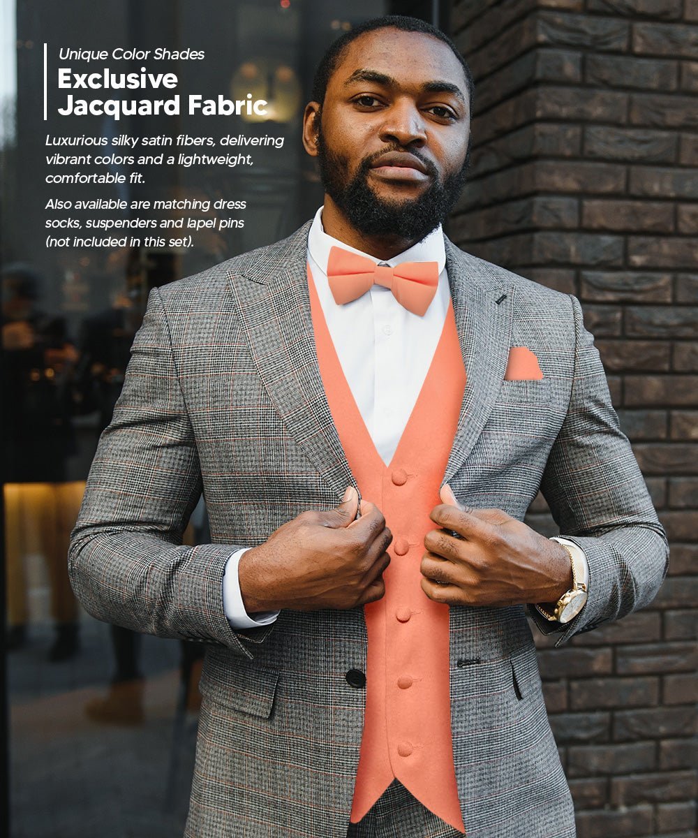 Vittorio Farina Men's Satin Vest, Necktie, Bow Tie and Pocket Square Set (Black Back) - Suits You Sir - Rose Gold - XS