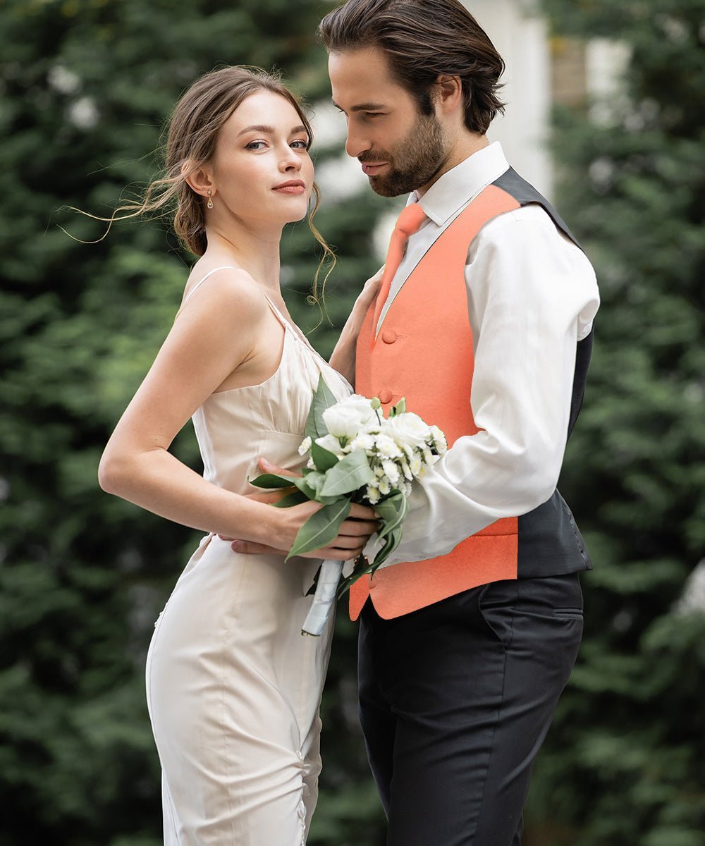 Vittorio Farina Men's Satin Vest, Necktie, Bow Tie and Pocket Square Set (Black Back) - Suits You Sir - Rose Gold - XS