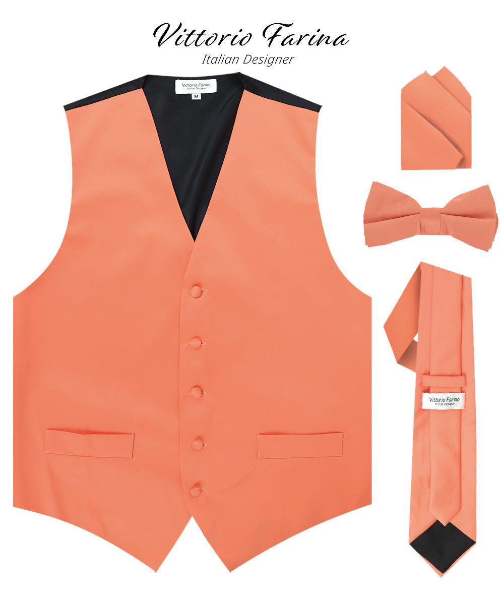 Vittorio Farina Men's Satin Vest, Necktie, Bow Tie and Pocket Square Set (Black Back) - Suits You Sir - Rose Gold - XS