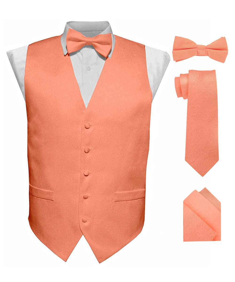 Vittorio Farina Men's Satin Vest, Necktie, Bow Tie and Pocket Square Set (Black Back) - Suits You Sir - Rose Gold - XS