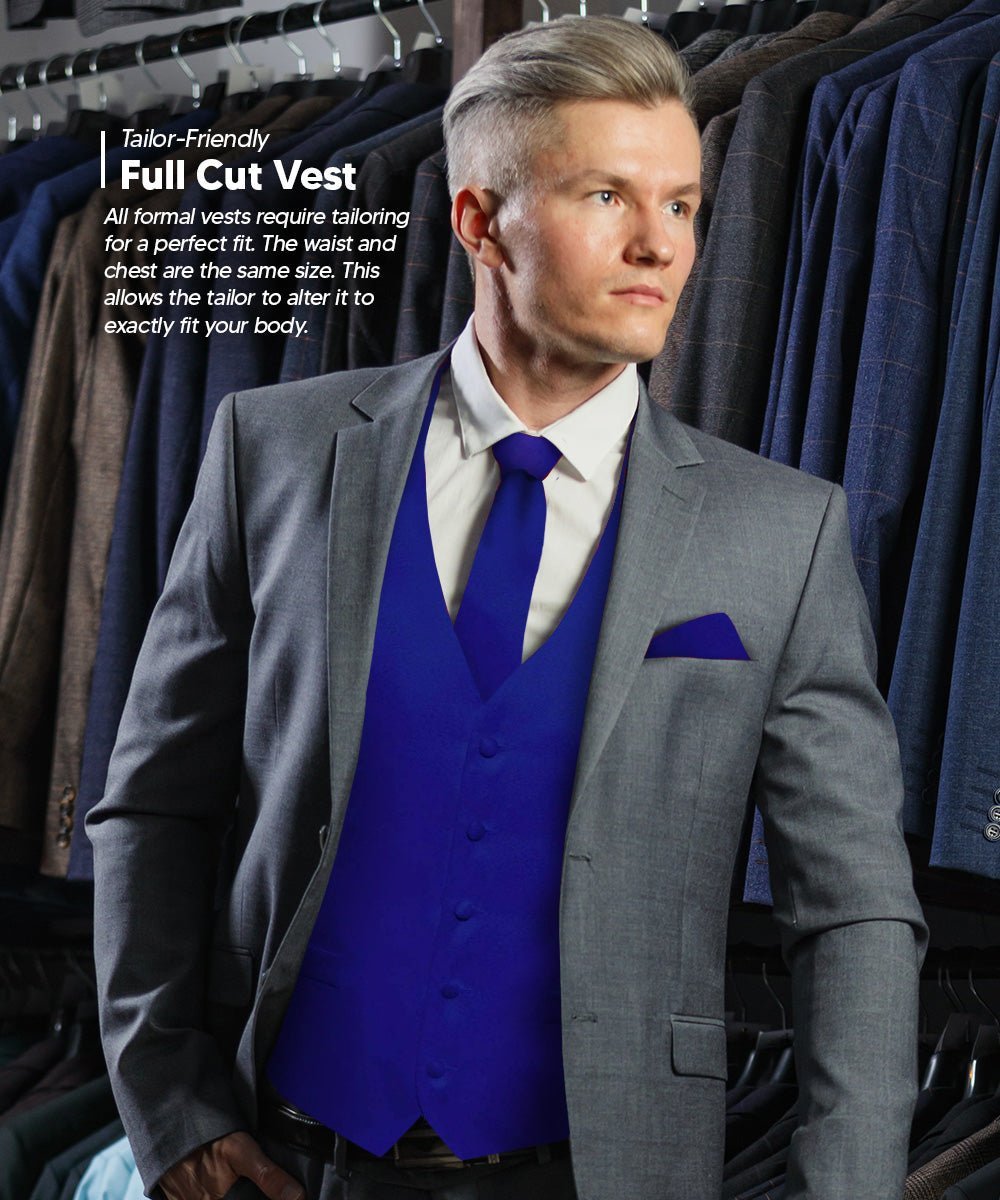 Vittorio Farina Men's Satin Vest, Necktie, Bow Tie and Pocket Square Set (Black Back) - Suits You Sir - Royal Blue - XS