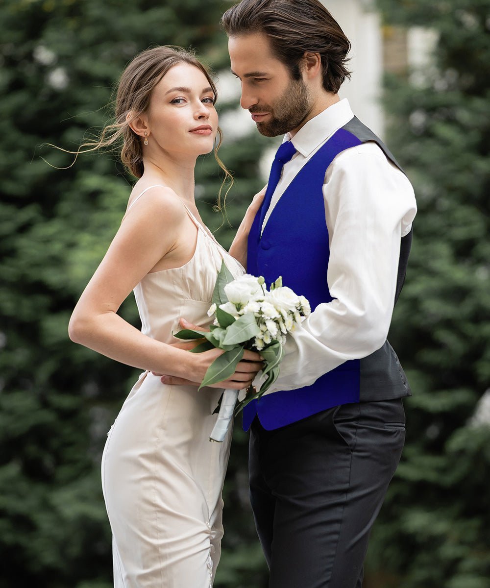 Vittorio Farina Men's Satin Vest, Necktie, Bow Tie and Pocket Square Set (Black Back) - Suits You Sir - Royal Blue - XS