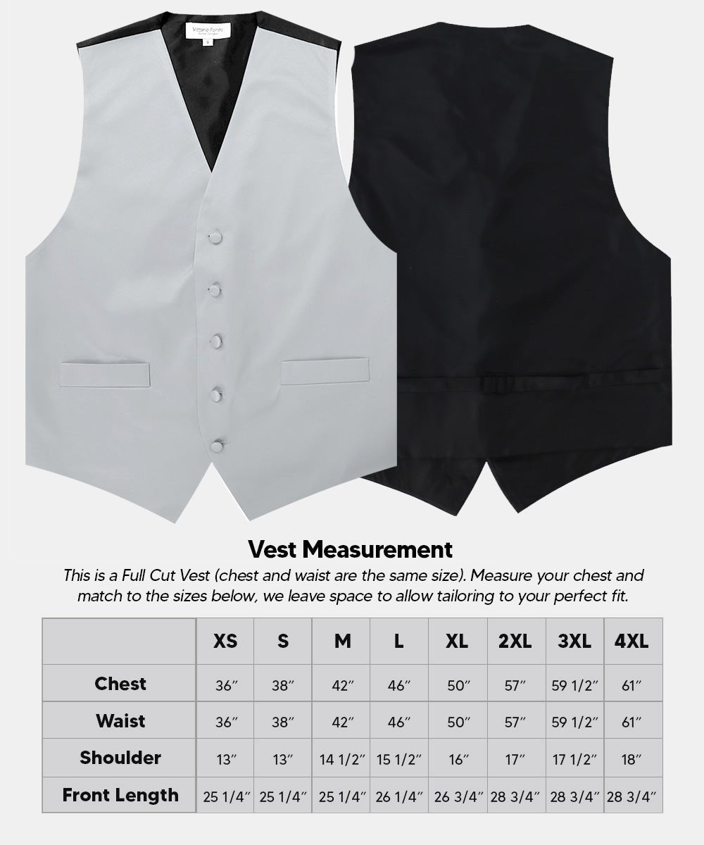 Vittorio Farina Men's Satin Vest, Necktie, Bow Tie and Pocket Square Set (Black Back) - Suits You Sir - Silver - XS