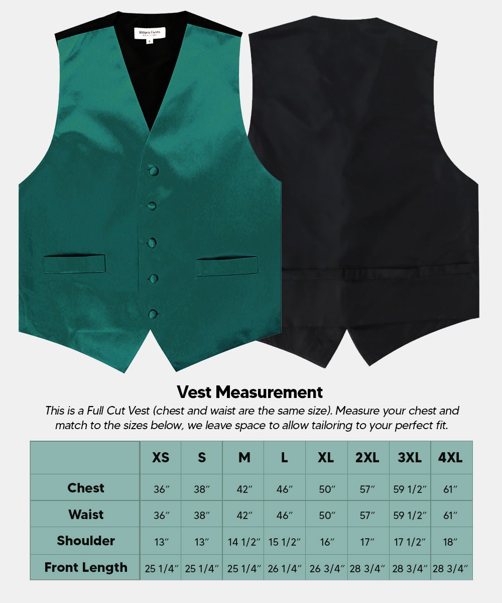 Vittorio Farina Men's Satin Vest, Necktie, Bow Tie and Pocket Square Set (Black Back) - Suits You Sir - Teal Green - XS