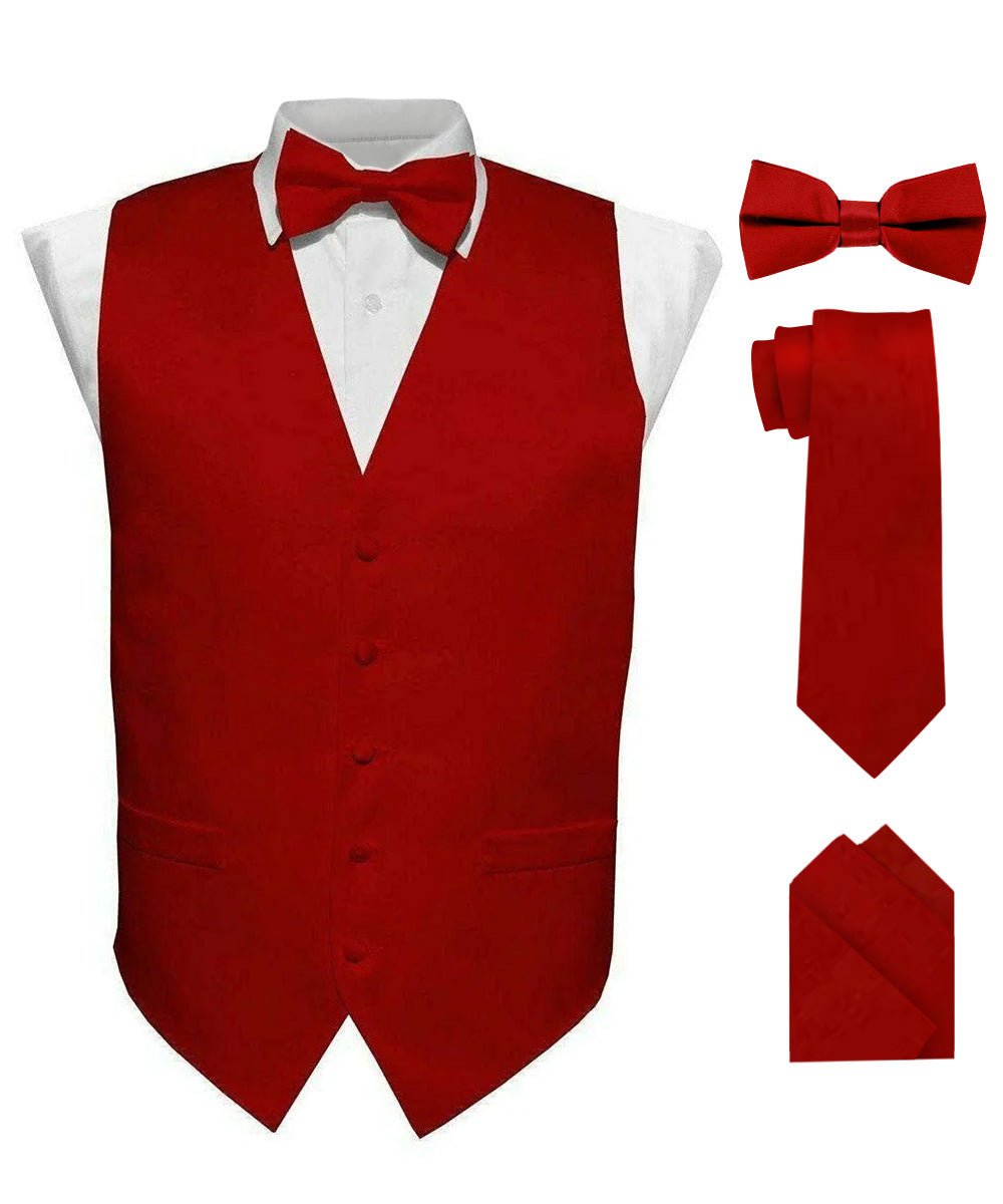 Vittorio Farina Men's Satin Vest, Necktie, Bow Tie and Pocket Square Set (Black Back) - Suits You Sir - Wine - XS