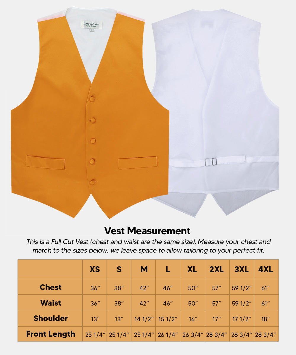 Vittorio Farina Men's Satin Vest, Necktie, Bow Tie and Pocket Square Set (White Back) - Suits You Sir - Mustard Yellow - XS