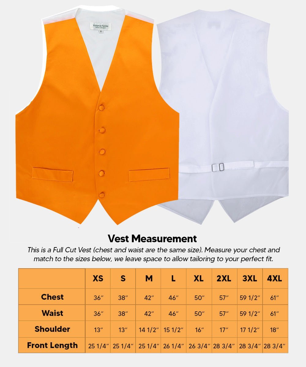 Vittorio Farina Men's Satin Vest, Necktie, Bow Tie and Pocket Square Set (White Back) - Suits You Sir - Orange - XS