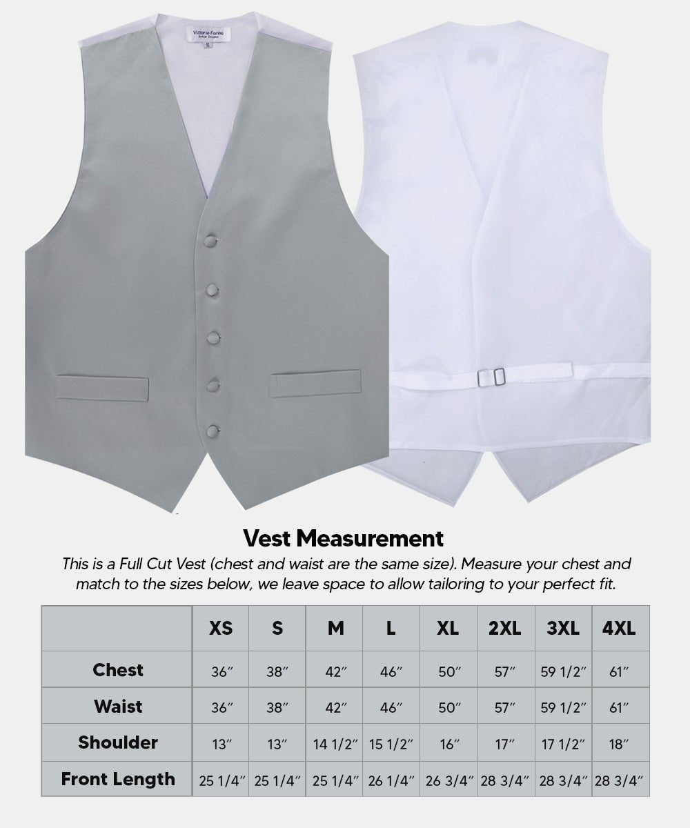 Vittorio Farina Men's Satin Vest, Necktie, Bow Tie and Pocket Square Set (White Back) - Suits You Sir - Silver - XS
