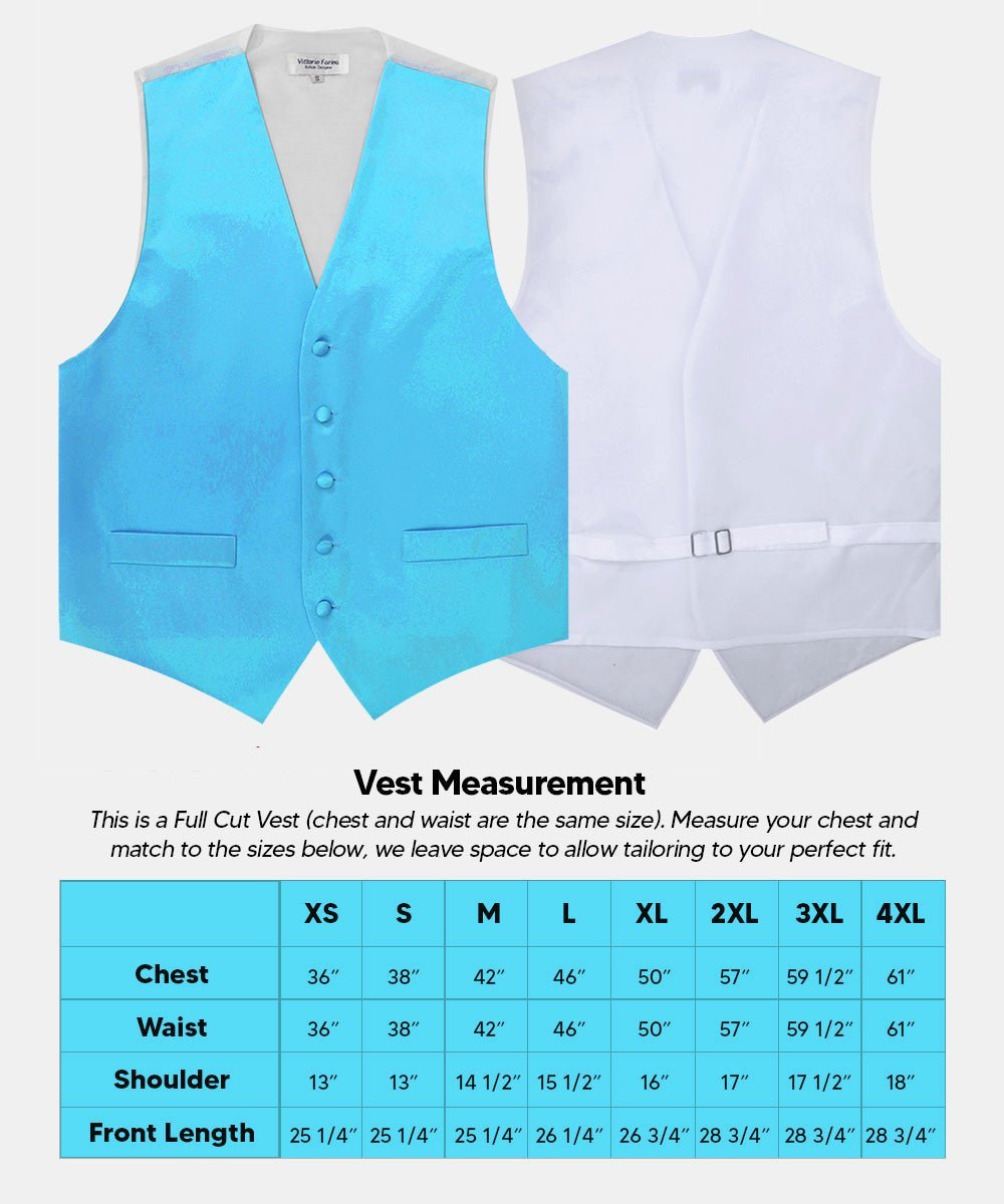 Vittorio Farina Men's Satin Vest, Necktie, Bow Tie and Pocket Square Set (White Back) - Suits You Sir - Turquoise - XS