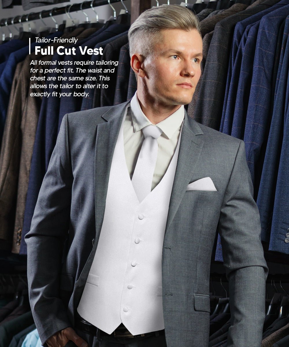 Vittorio Farina Men's Satin Vest, Necktie, Bow Tie and Pocket Square Set (White Back) - Suits You Sir - White - XS