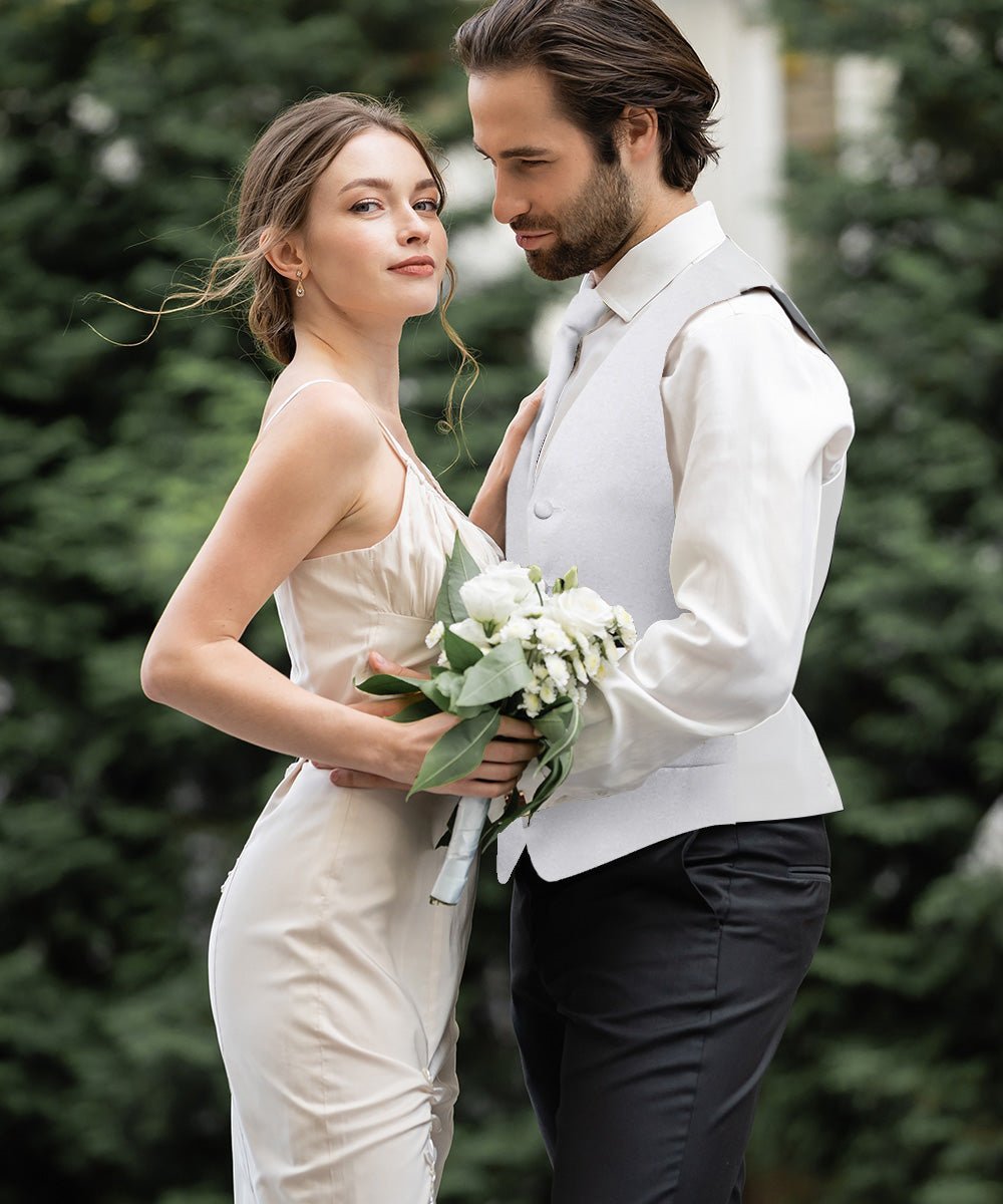 Vittorio Farina Men's Satin Vest, Necktie, Bow Tie and Pocket Square Set (White Back) - Suits You Sir - White - XS