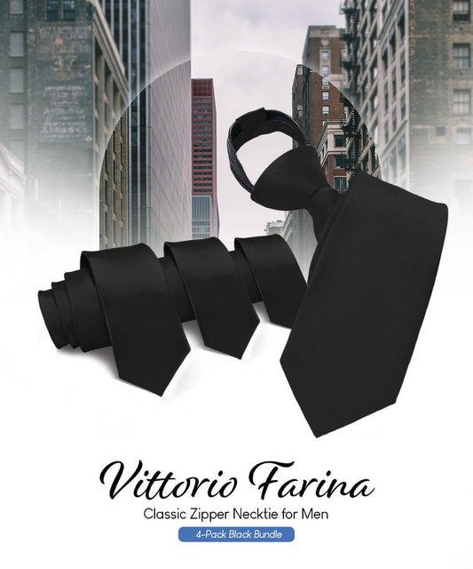 Vittorio Farina Men's Satin Zipper Necktie (Multipack) - Suits You Sir - Black -