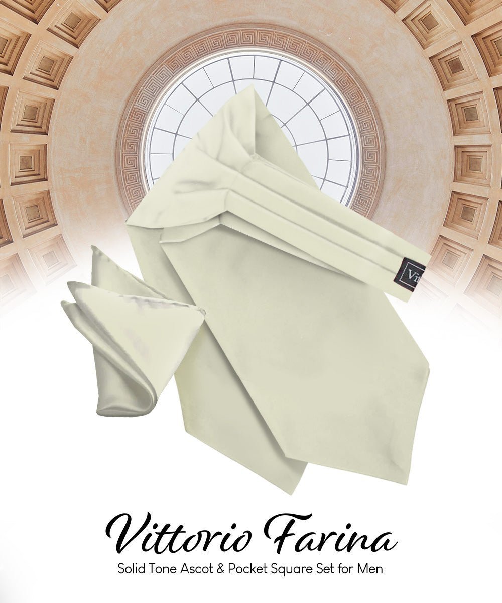 Vittorio Farina Men's Solid Satin Ascot & Pocket Square - Suits You Sir - Beige -