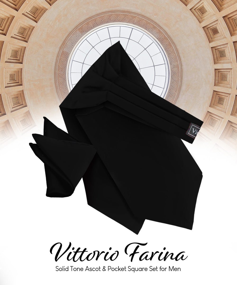 Vittorio Farina Men's Solid Satin Ascot & Pocket Square - Suits You Sir - Black -