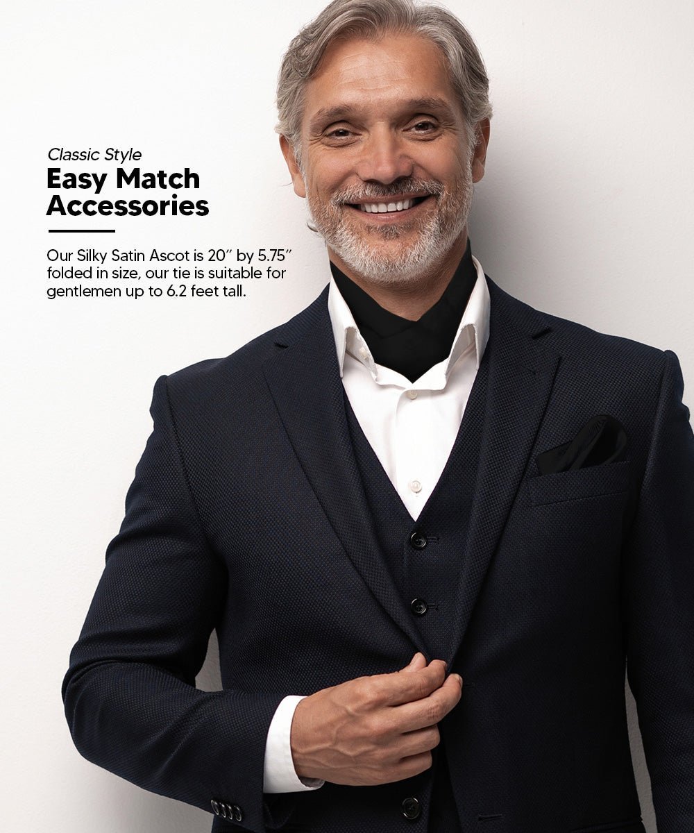 Vittorio Farina Men's Solid Satin Ascot & Pocket Square - Suits You Sir - Black -