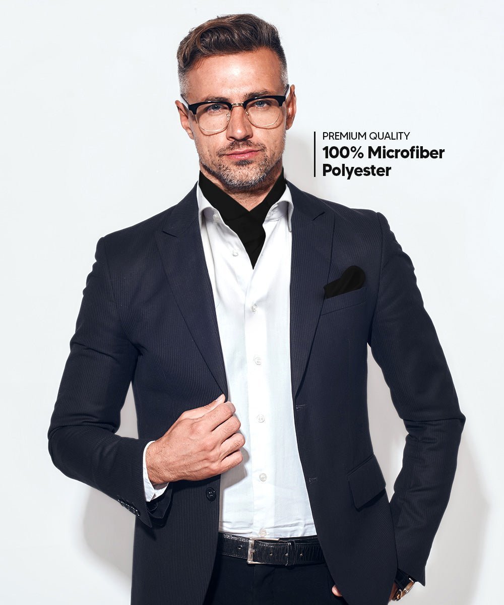 Vittorio Farina Men's Solid Satin Ascot & Pocket Square - Suits You Sir - Black -