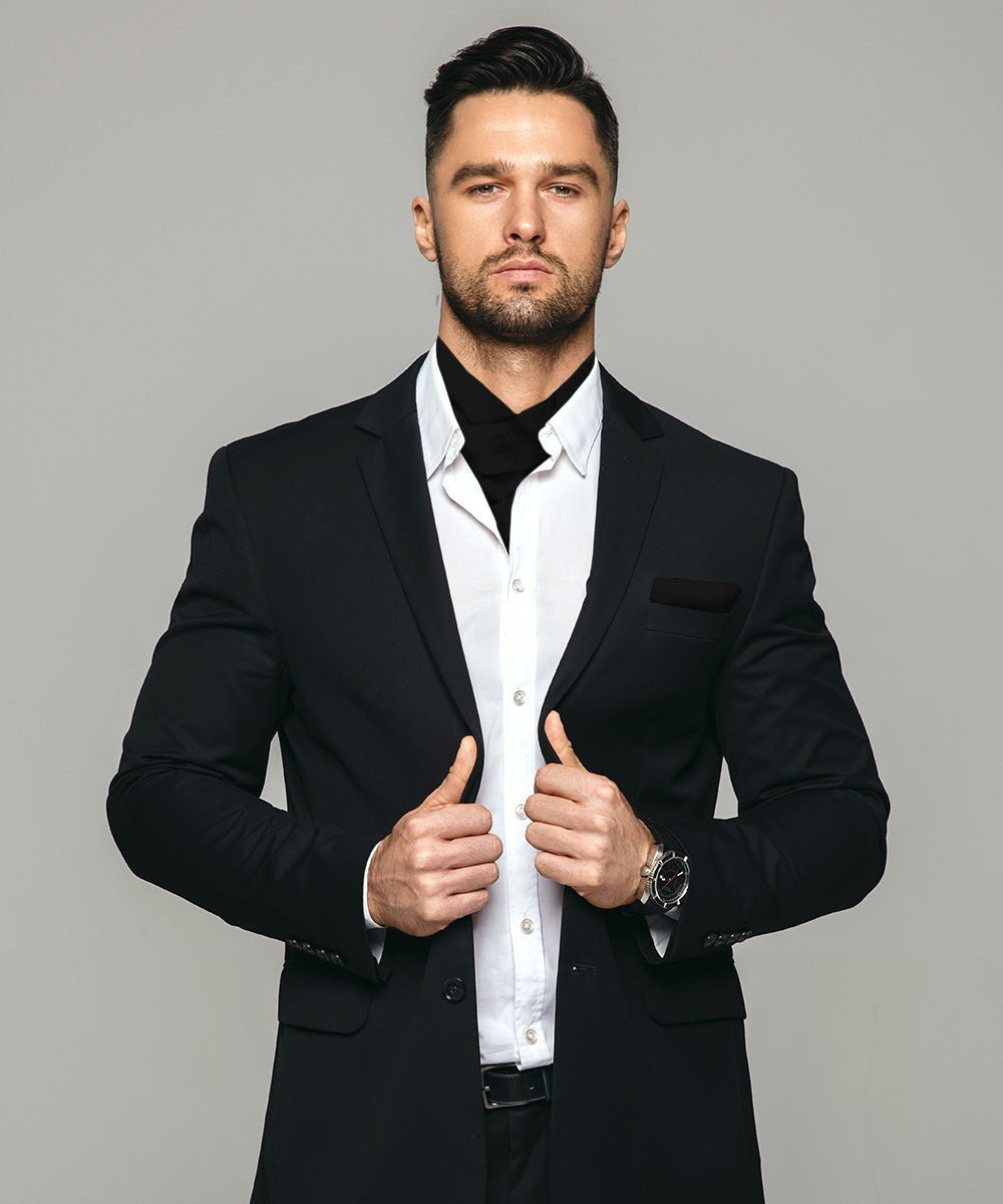 Vittorio Farina Men's Solid Satin Ascot & Pocket Square - Suits You Sir - Black -