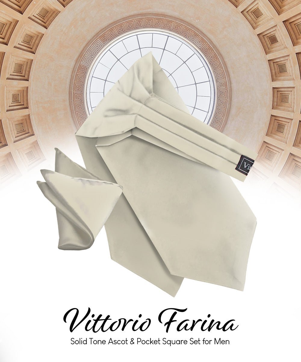 Vittorio Farina Men's Solid Satin Ascot & Pocket Square - Suits You Sir - Ivory -