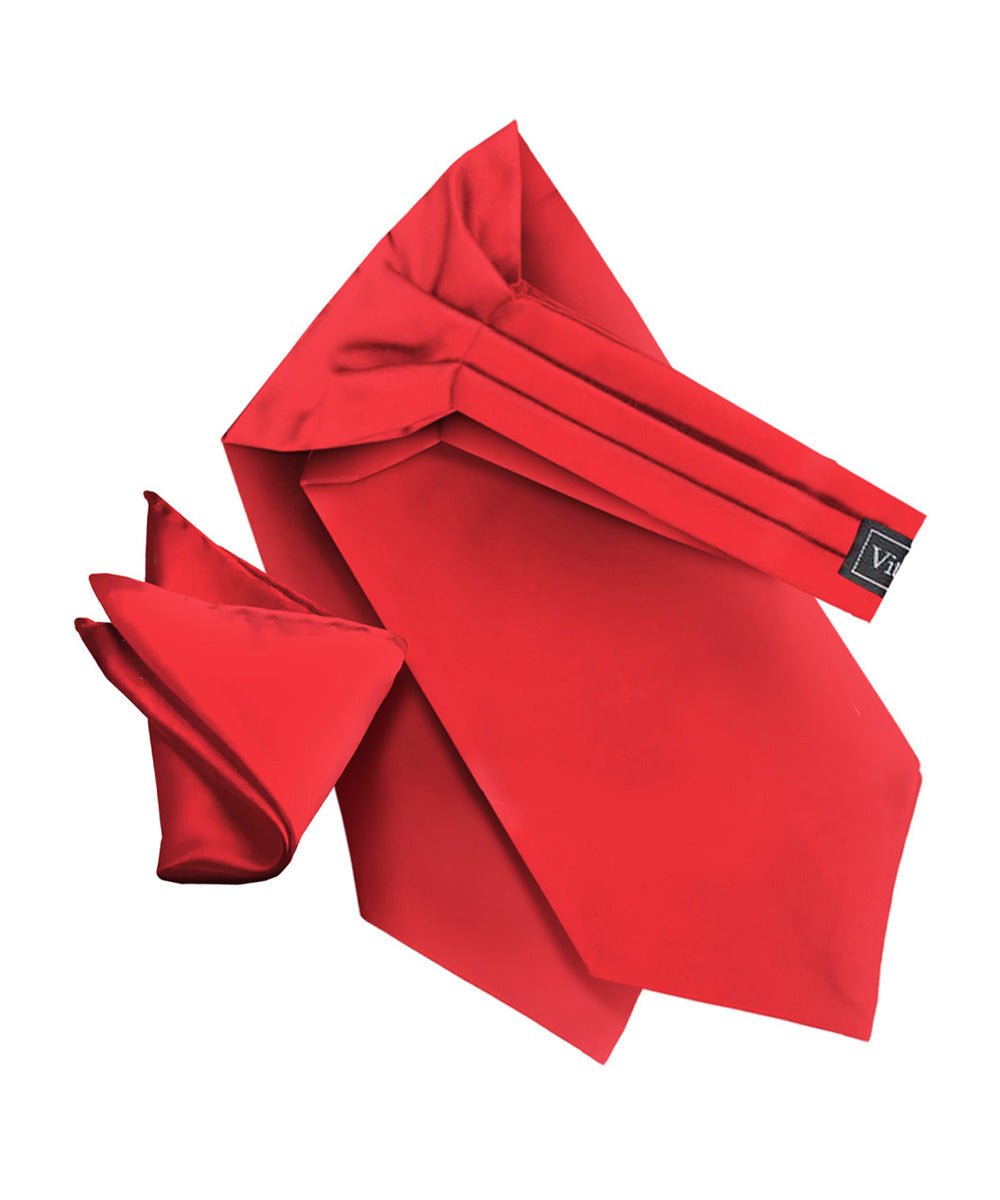 Vittorio Farina Men's Solid Satin Ascot & Pocket Square - Suits You Sir - Red -