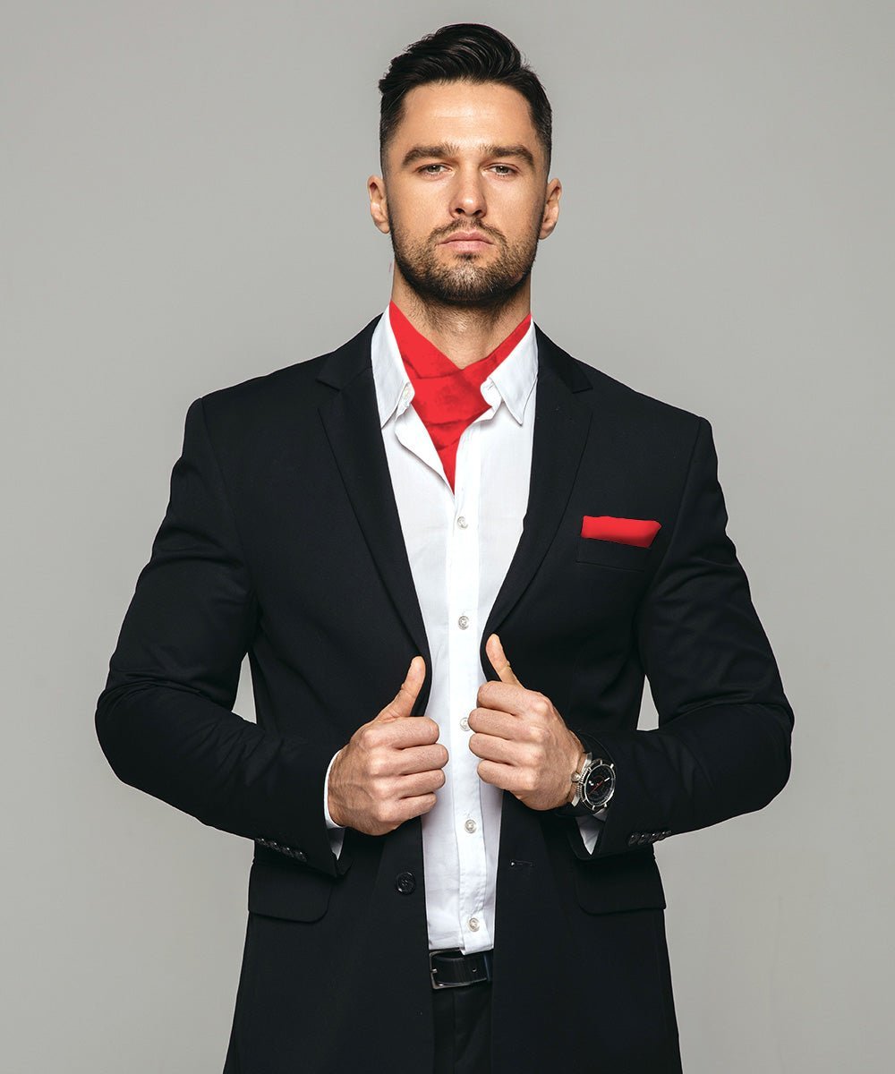 Vittorio Farina Men's Solid Satin Ascot & Pocket Square - Suits You Sir - Red -