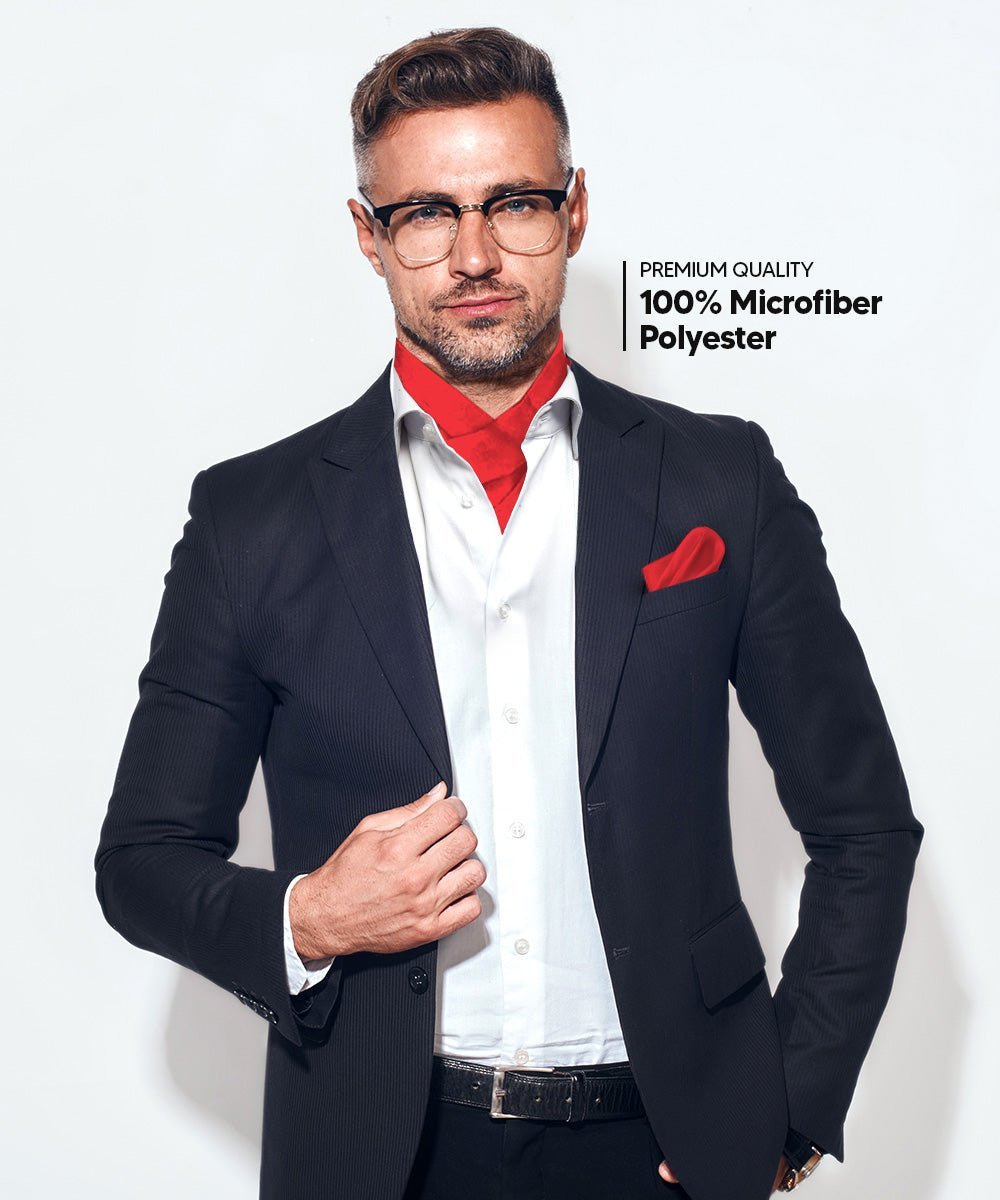 Vittorio Farina Men's Solid Satin Ascot & Pocket Square - Suits You Sir - Red -
