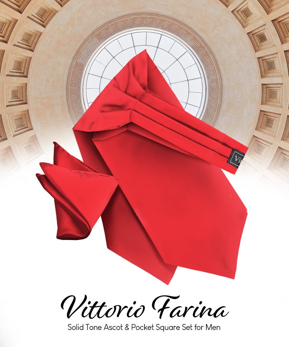 Vittorio Farina Men's Solid Satin Ascot & Pocket Square - Suits You Sir - Red -