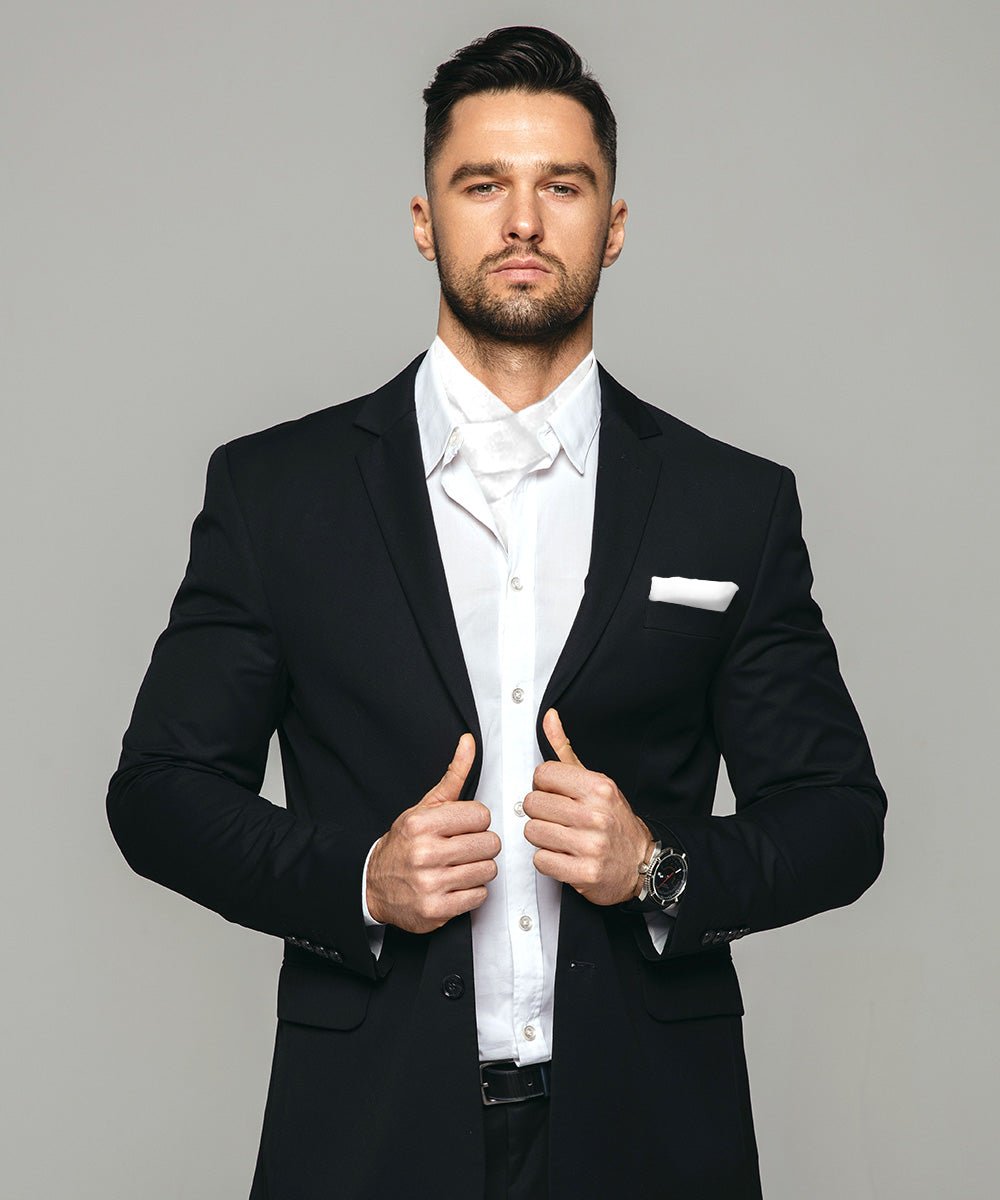 Vittorio Farina Men's Solid Satin Ascot & Pocket Square - Suits You Sir - White -