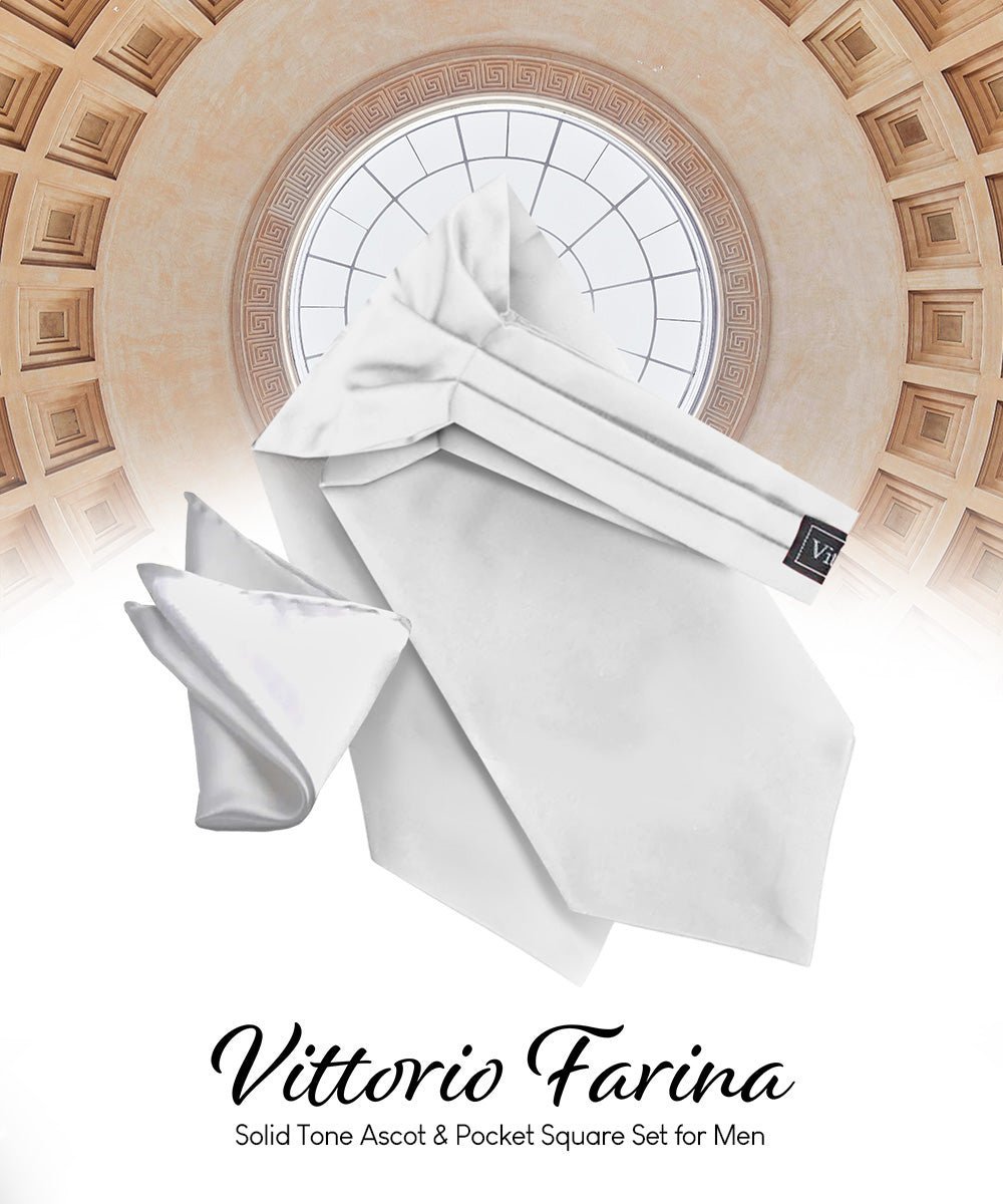 Vittorio Farina Men's Solid Satin Ascot & Pocket Square - Suits You Sir - White -