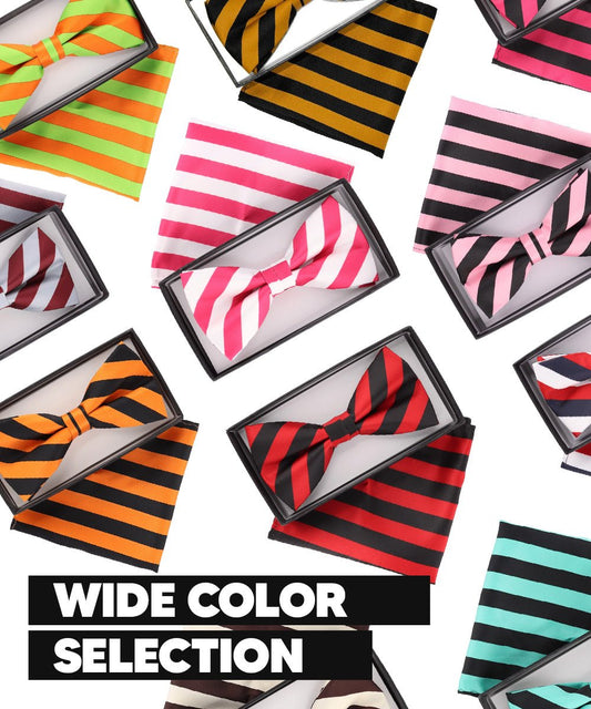 Vittorio Farina Men's Striped Satin Bow Tie & Pocket Square in Gift Box - Suits You Sir - Aqua and Black -