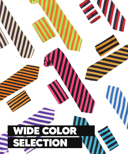 Vittorio Farina Men's Striped Satin Necktie & Pocket Square - Suits You Sir - Beige and Brown -