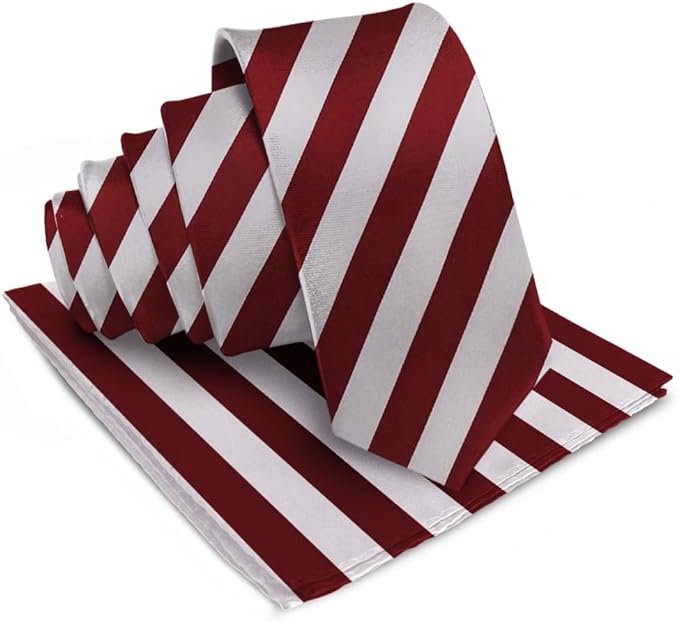 Vittorio Farina Men's Striped Satin Necktie & Pocket Square - Suits You Sir - Burgundy and Gray -
