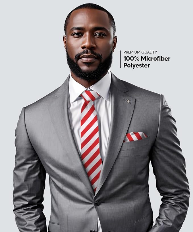 Vittorio Farina Men's Striped Satin Necktie & Pocket Square - Suits You Sir - Red and White -