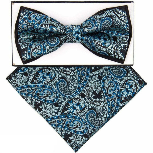 Vittorio Farina Men's Two Tone Design Bow Tie & Pocket Square in Gift Box - Suits You Sir - tbh - 1102 -