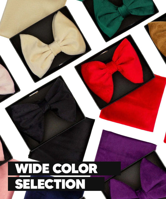 Vittorio Farina Men's Velvet Teardrop Bow Tie & Pocket Square in Gift Box - Suits You Sir - Black -