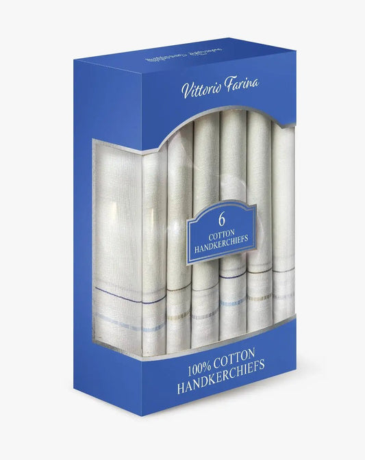 Vittorio Farina Men's White Cotton Handkerchiefs in Gift Box: 3, 6 & 12 Pack - Suits You Sir - 6 -