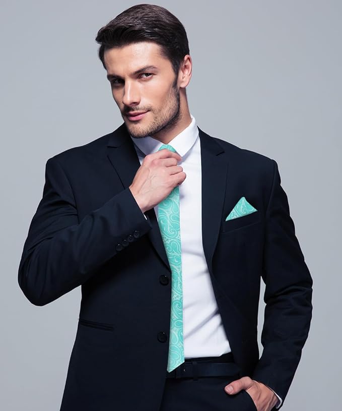 Vittorio Farina Men's Woven Paisley Necktie & Pocket Square - Suits You Sir - Aqua -