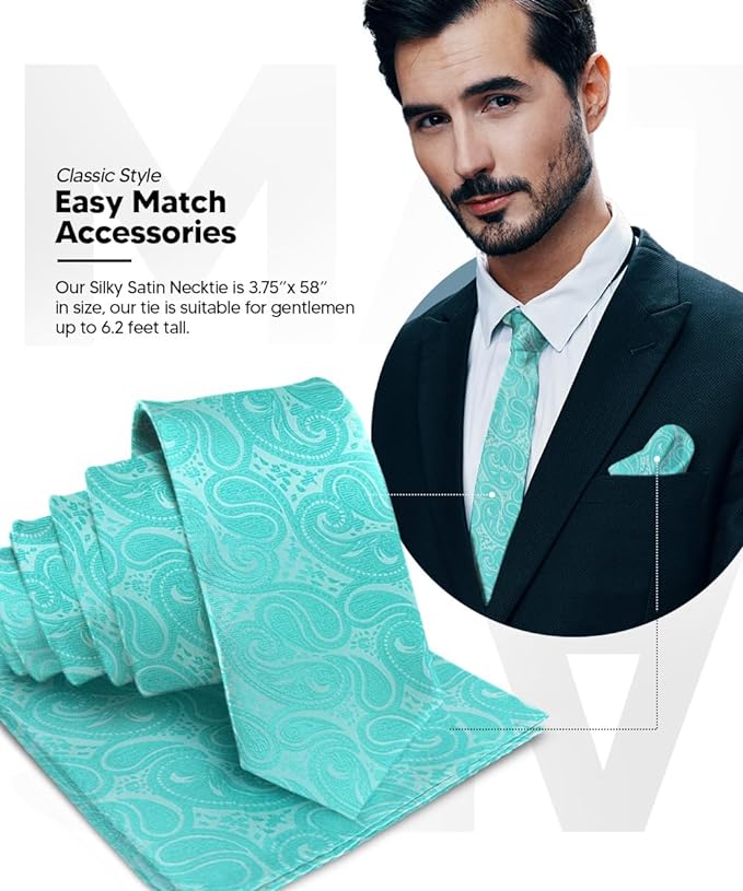 Vittorio Farina Men's Woven Paisley Necktie & Pocket Square - Suits You Sir - Aqua -
