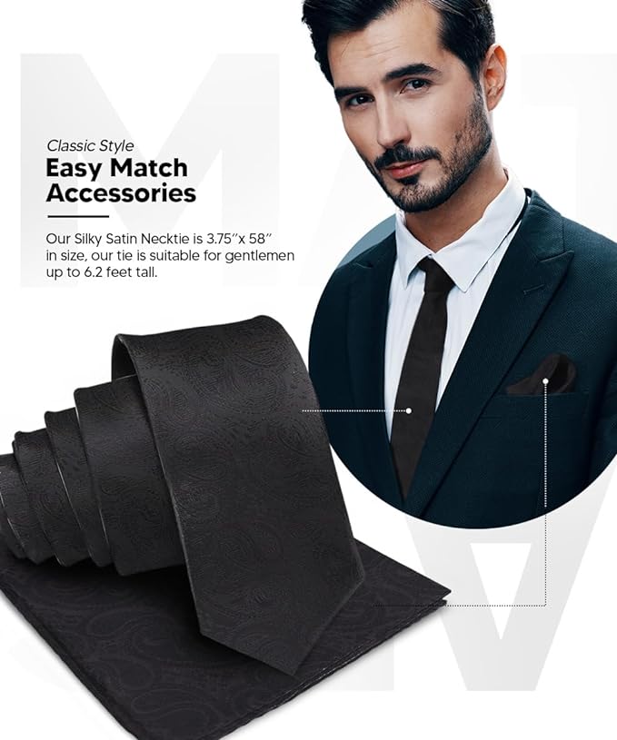 Vittorio Farina Men's Woven Paisley Necktie & Pocket Square - Suits You Sir - Black -