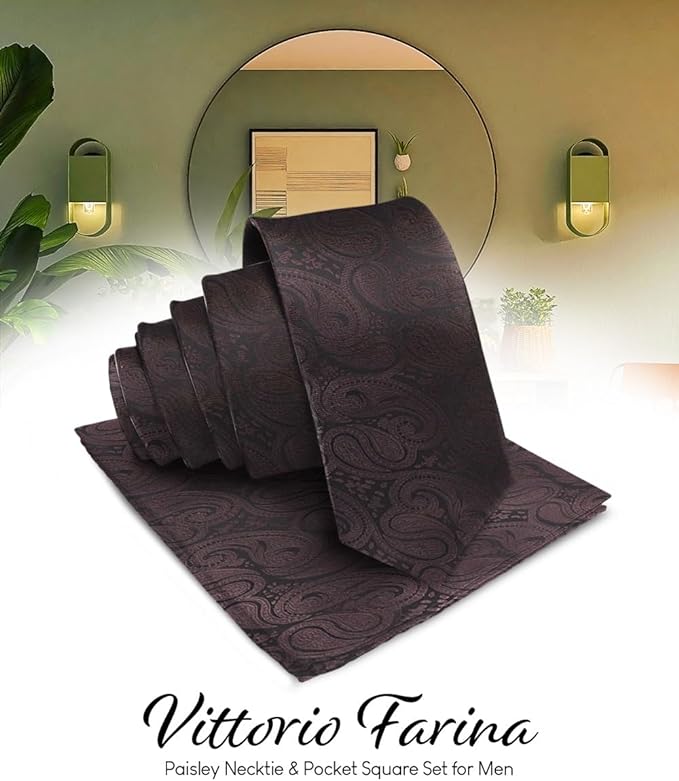 Vittorio Farina Men's Woven Paisley Necktie & Pocket Square - Suits You Sir - Brown -