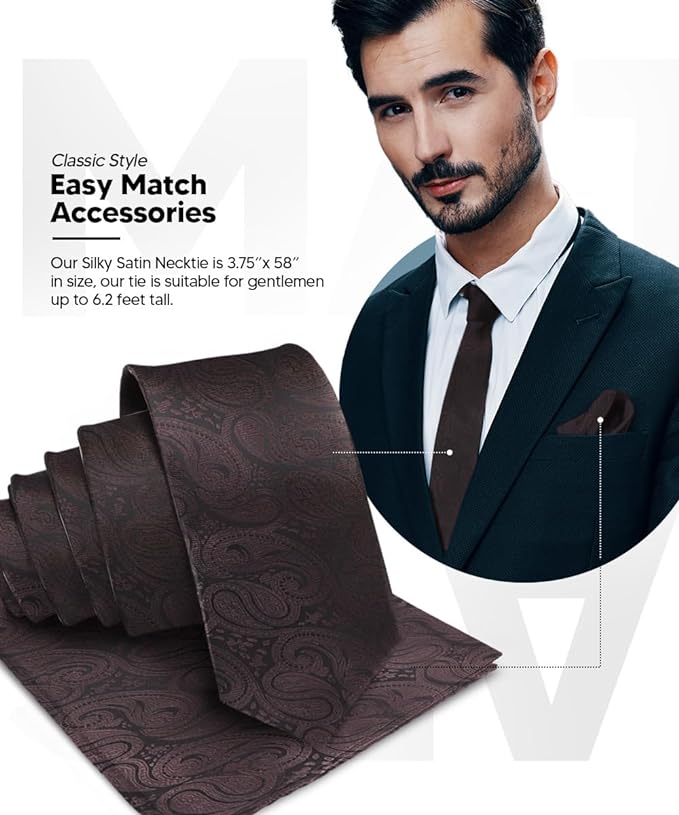 Vittorio Farina Men's Woven Paisley Necktie & Pocket Square - Suits You Sir - Brown -