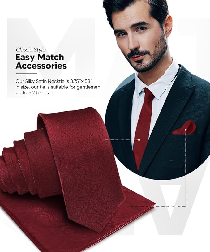 Vittorio Farina Men's Woven Paisley Necktie & Pocket Square - Suits You Sir - Burgundy -