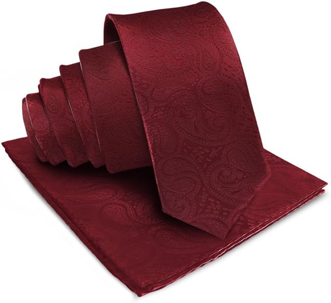 Vittorio Farina Men's Woven Paisley Necktie & Pocket Square - Suits You Sir - Burgundy -