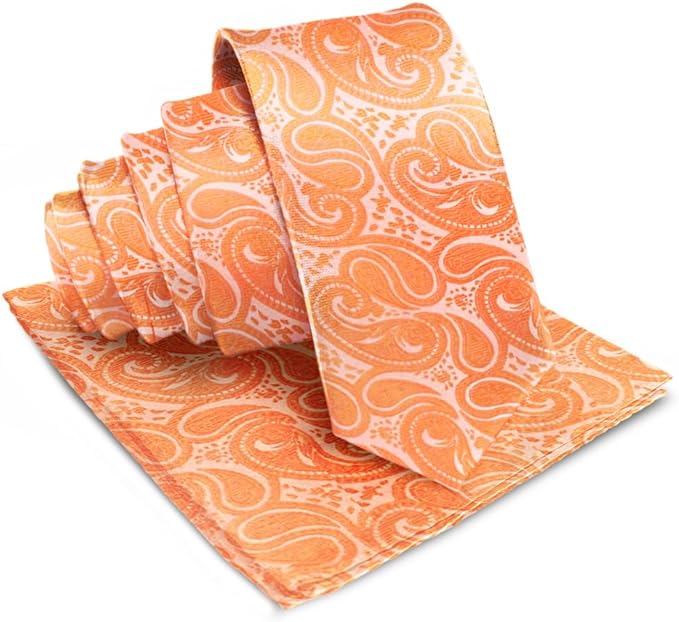 Vittorio Farina Men's Woven Paisley Necktie & Pocket Square - Suits You Sir - Burnt Orange -