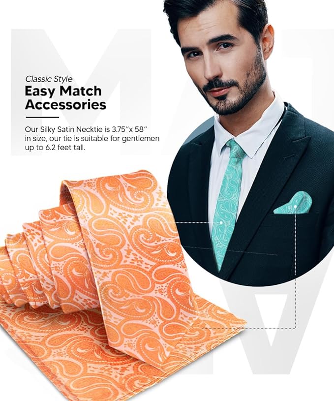 Vittorio Farina Men's Woven Paisley Necktie & Pocket Square - Suits You Sir - Burnt Orange -