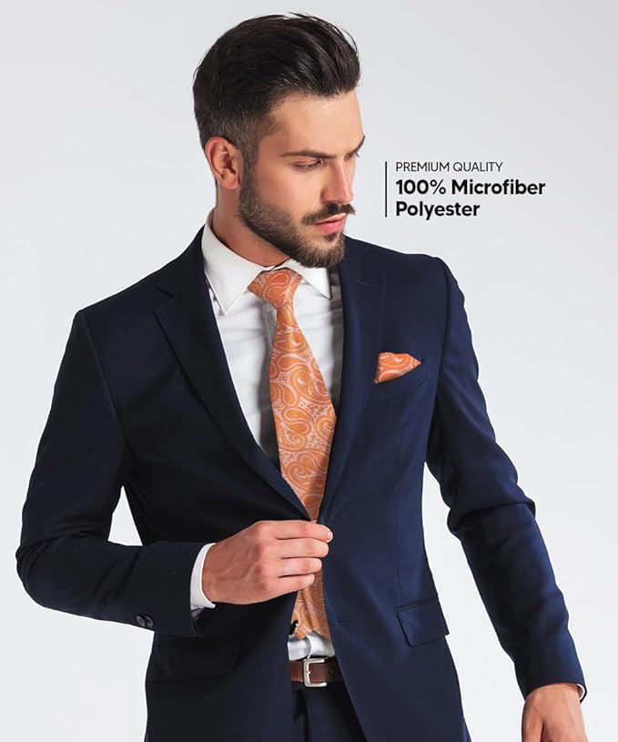 Vittorio Farina Men's Woven Paisley Necktie & Pocket Square - Suits You Sir - Burnt Orange -