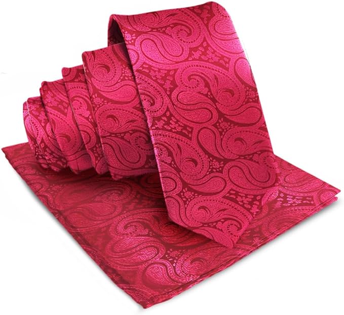 Vittorio Farina Men's Woven Paisley Necktie & Pocket Square - Suits You Sir - Hot Pink -