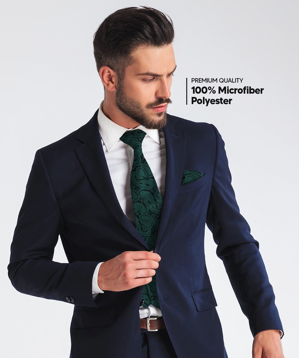 Vittorio Farina Men's Woven Paisley Necktie & Pocket Square - Suits You Sir - Hunter Green -